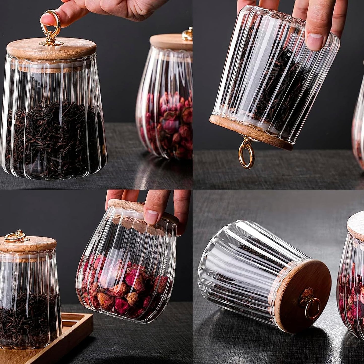 Viovian 1600ml(54FL OZ) Glass Jar with Lid Large Glass Coffee Nuts Canister Airtight Storage Jar with Bamboo Lid Kitchen Containers for Candy Snack Coffee Beans Tea Cookie(Large Oval)