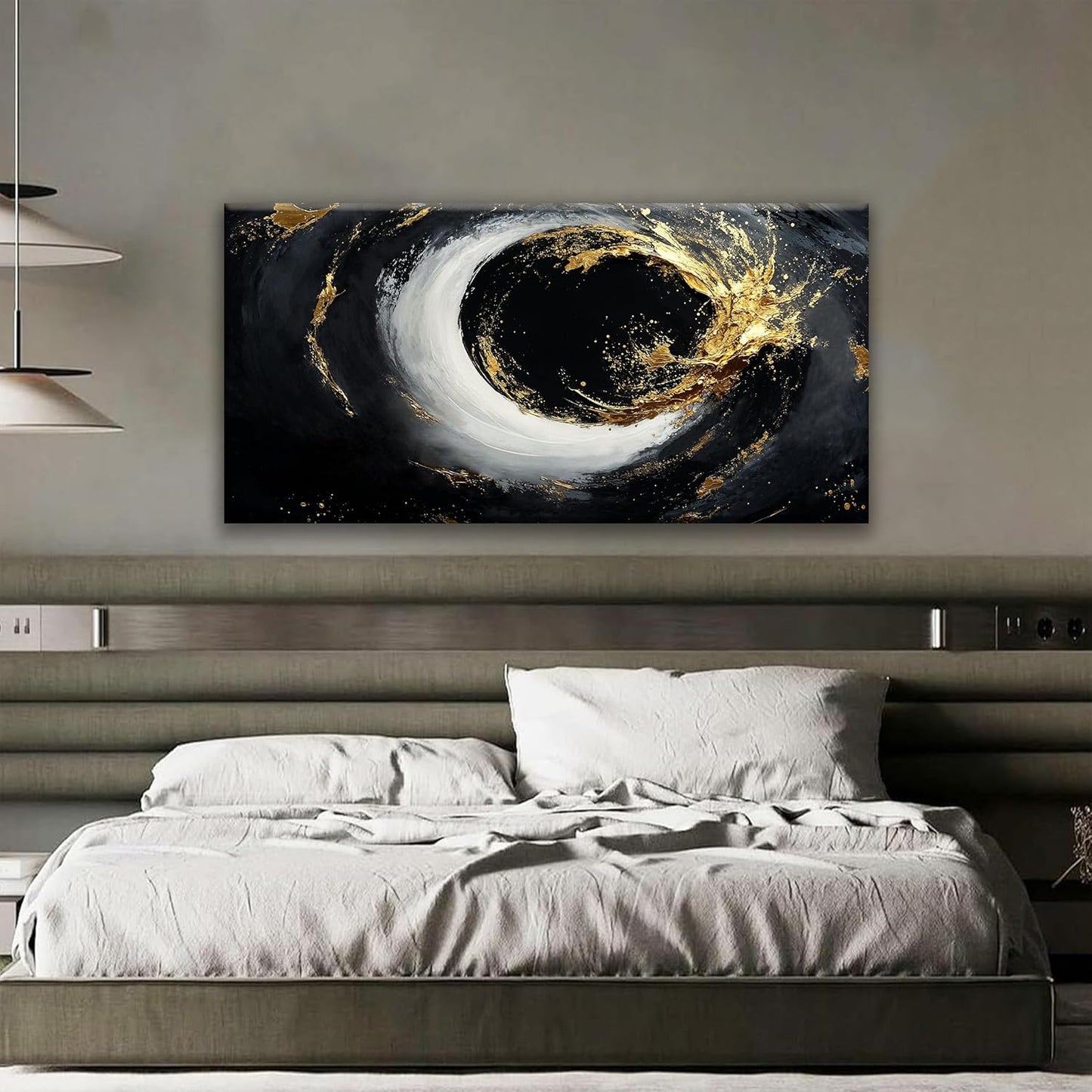 Tsomzxng Abstract Wall Art For Living Room Modern Canvas Art Wall Decor Print Painting Abstract Wall Decor Pictures Black And Gold Wall Art Picture For Bedroom Hotel Home Artwork 24 X 48 Inch