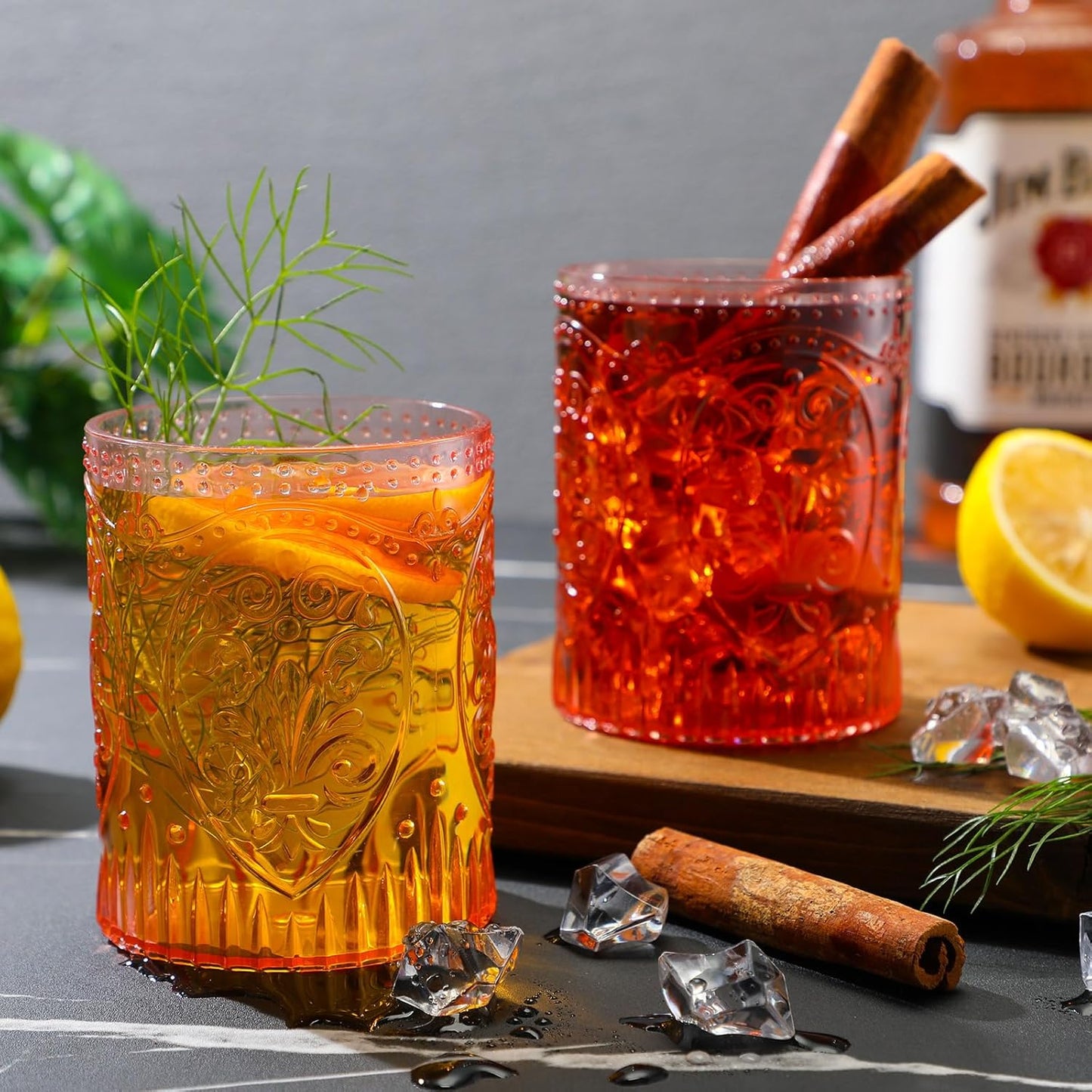 24 Plastic Vintage Drinking Glasses 8.5oz Stemless Retro Embossed Wine Glasses Shatterproof Reusable Cups for Baby Shower Wedding Reception Grand Event Party (Pink)