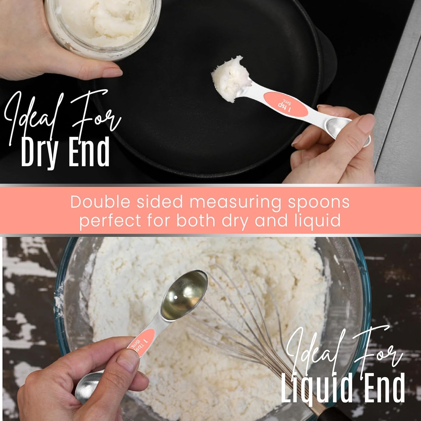 Magnetic Measuring Spoons Set of 9 Stainless Steel Dual-Sided Stackable Measuring Spoon Nesting Teaspoons Measuring Dry and Liquid Ingredients, Fits in Spice Jars Set of 9 (Peach)