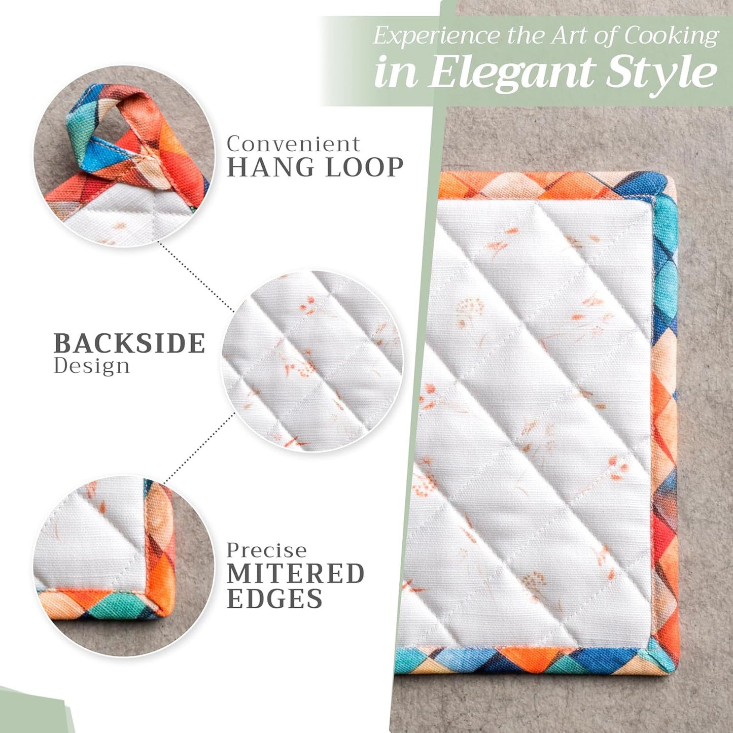 Maison d' Hermine 100% Cotton Oven Mitt & Pot Holder Set (7.5"x13" & 8"x8") Heat Resistant BBQ Cooking Gloves with Loop for Thanksgiving Christmas Decorations Handling Hot Pans (Faisan D'Automne)