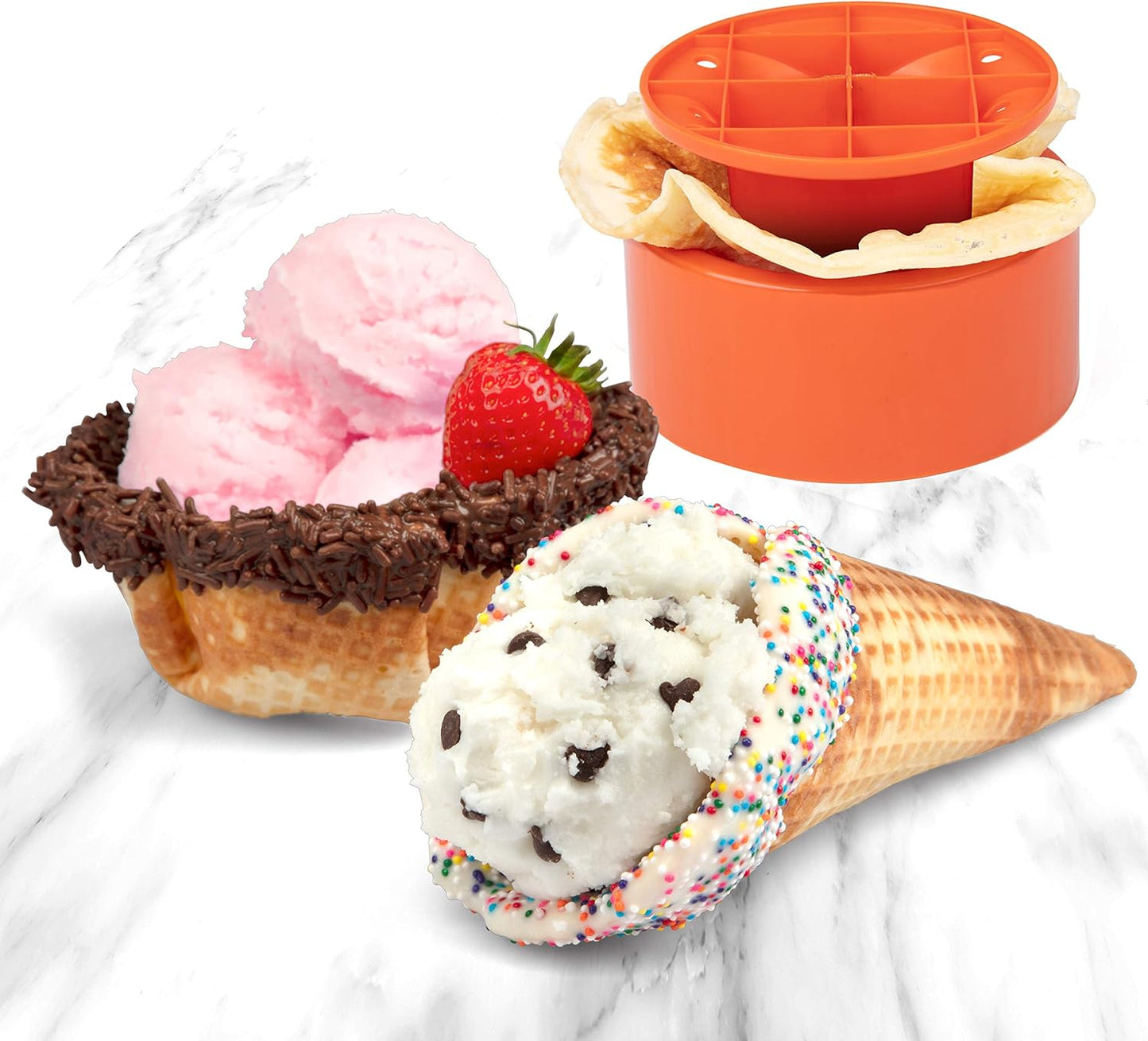 MasterChef Waffle Cone and Bowl Maker- Includes Shaper Roller & Bowl Press- Homemade Ice Cream Cone Treat Baking, Cookie Iron Machine, Portable Electric Kitchen Appliance for DIY Sundae Parties, Gift