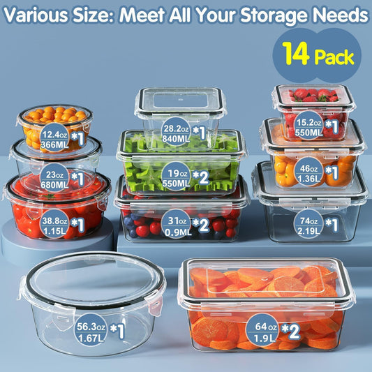 28 Pieces Food Storage Containers with Lids EXTRA LARGE Freezer Containers for Food BPA-Free Meat Fruit Vegetables Plastic Containers with lids Storage Airtight Leak-Proof Food Boxes for Kitchen