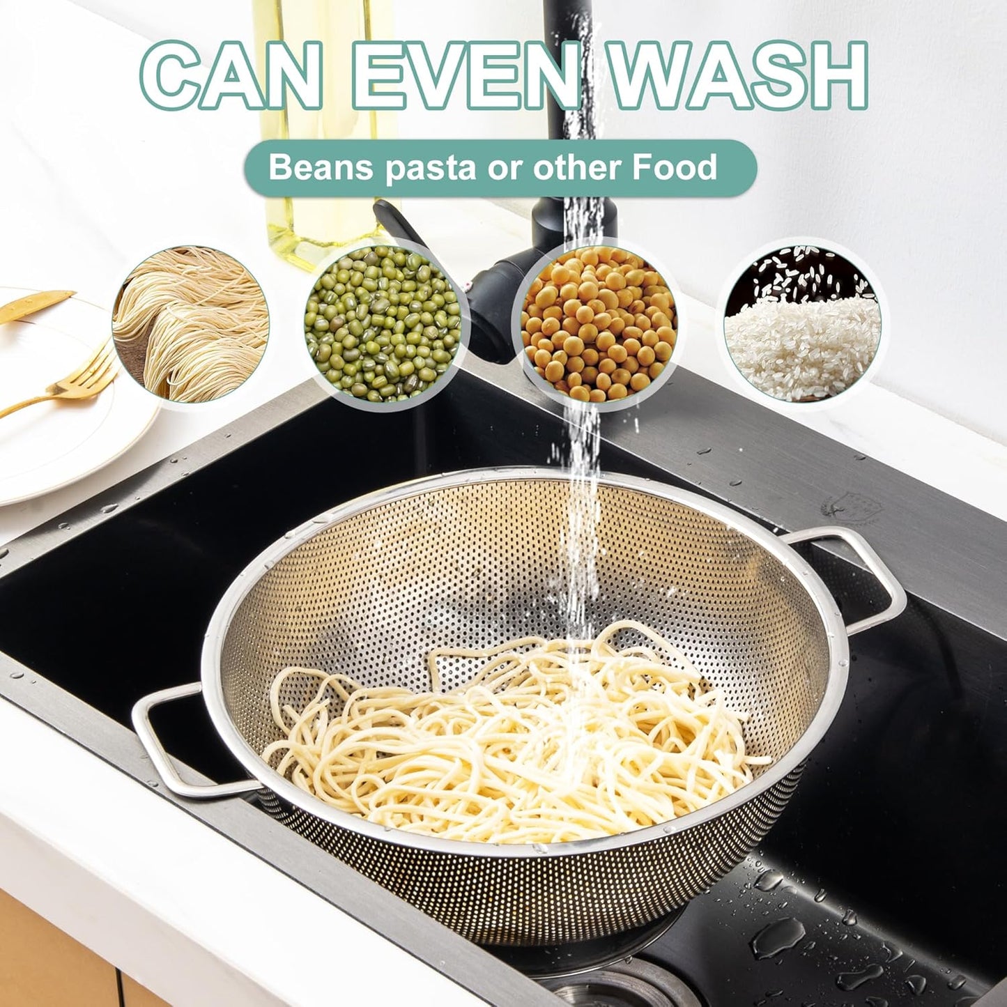 Kaishun Colander Stainless Steel 5-Quart, Kitchen Strainer for Pasta, Fruits Vegetables, Dishwasher Safe