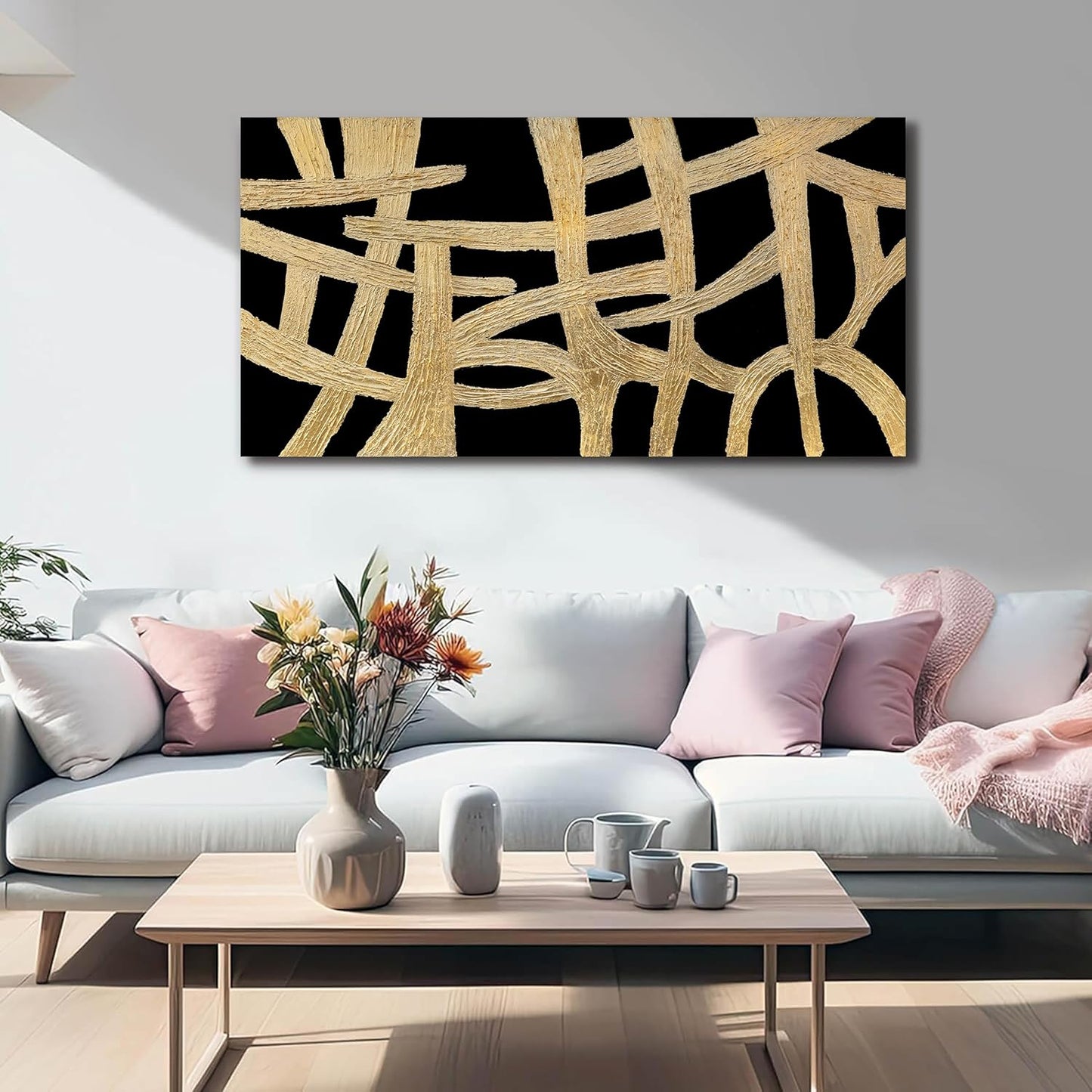YISXINOAG Abstract Wall Art Small Size Black And Gold Wall Art Home Wall Decor Artwork Modern Canvas Art Wall Decor Painting Prints Pictures For Bedroom Office Artwork 20"X 40"