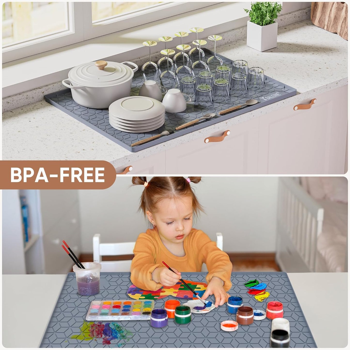 BALEINE 31''×22'' Under Sink Mat, Waterproof Food Grade Silicone Undersink Mat, Cabinet Shelf Drip Tray, Under Sink Liner for Kitchen, Bathroom (Blue)