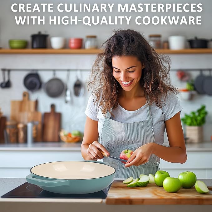 Premium Enameled Cast Iron Dutch Oven for Bread Baking | Non-Stick 2QT Oval Bread Oven with Lid | Perfect for Sourdough, Loaf, and Artisan Baking (Round Green, 5 QT)