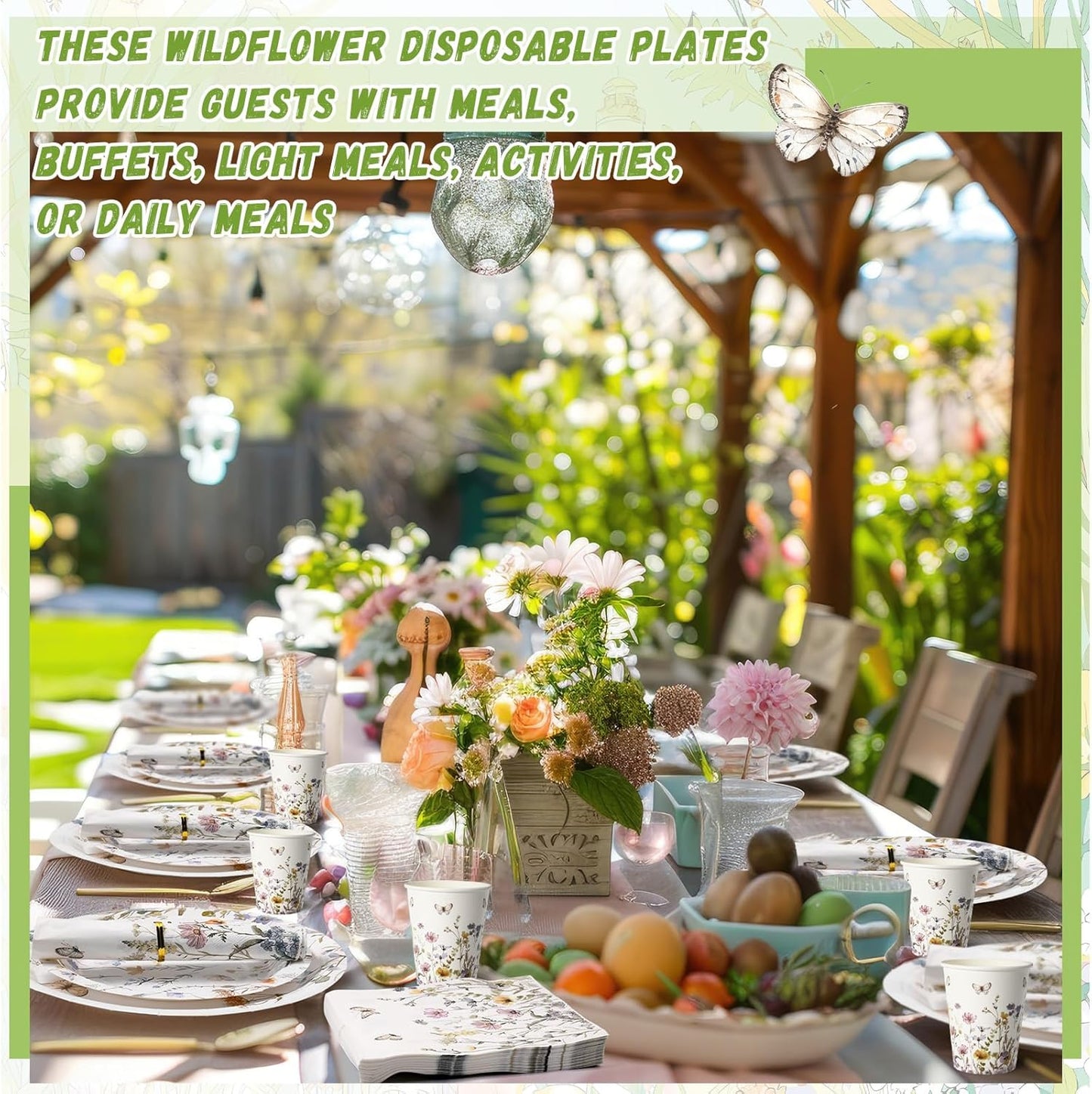 250 Pcs Wildflower Party Decorations Include Spring Summer Floral Paper Plates Napkins and Cups for Wildflower Baby Shower Tea Decorations, Serve 50 Guest(Light Color,Elegant Style)
