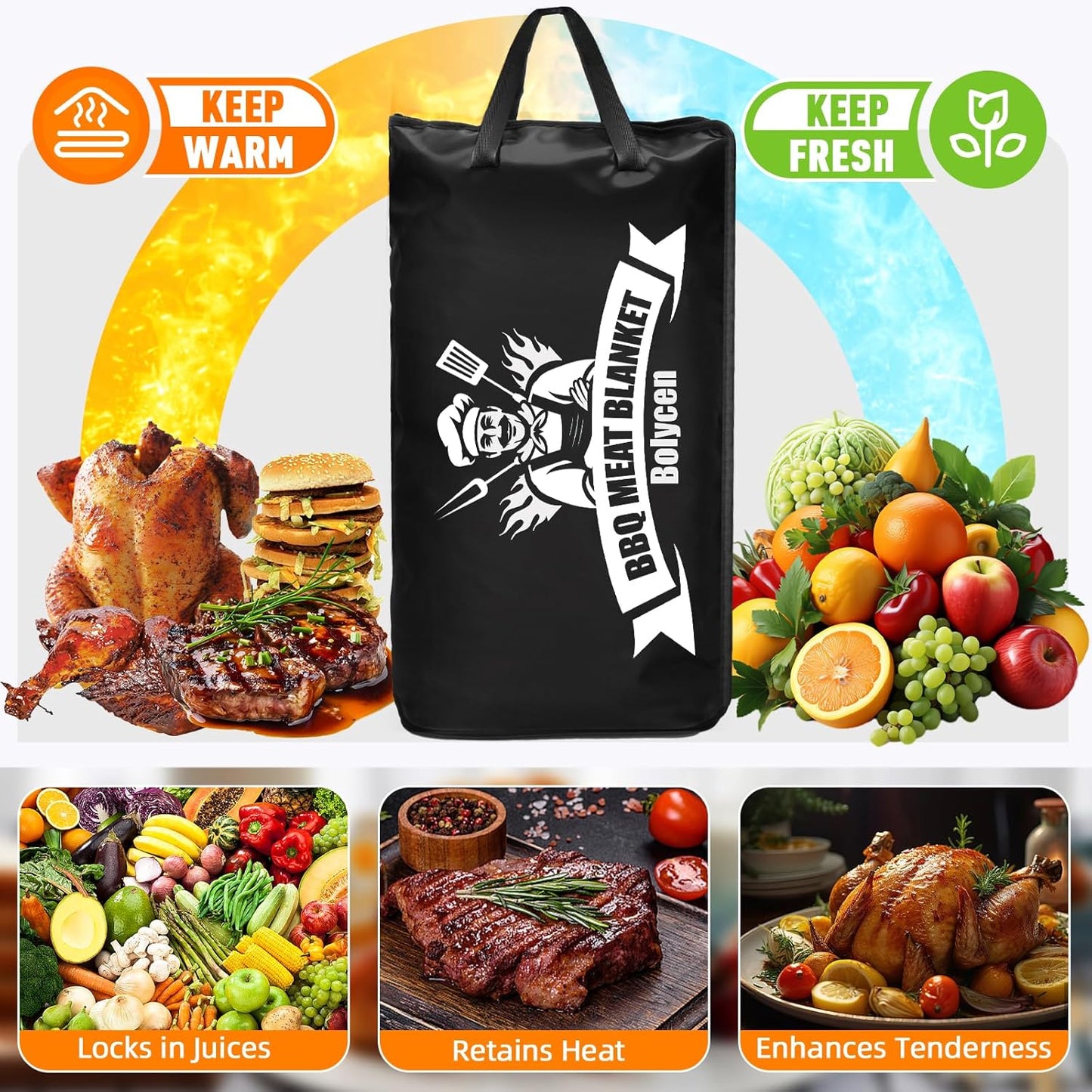 Upgraded BBQ Blanket for Resting Meat,Smoker Accessories Brisket Blanket, Insulated Meat Resting Bag with Wide Mouth for Steaks/Pork Shoulders/Turkeys, BBQ Accessories Grilling Gifts for Men (21inch)