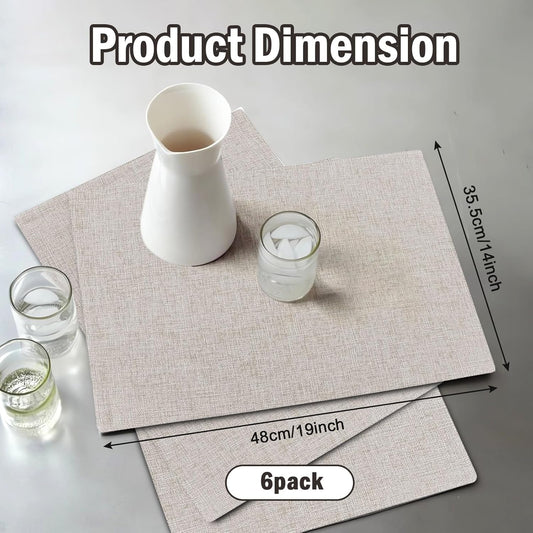 Cloth Placemats Set of 6, 14 x 19 Inch Cotton Linen Quilted Placemats Set of 6, Washable Farmhouse Dining Table Mats for Indoors & Outdoors