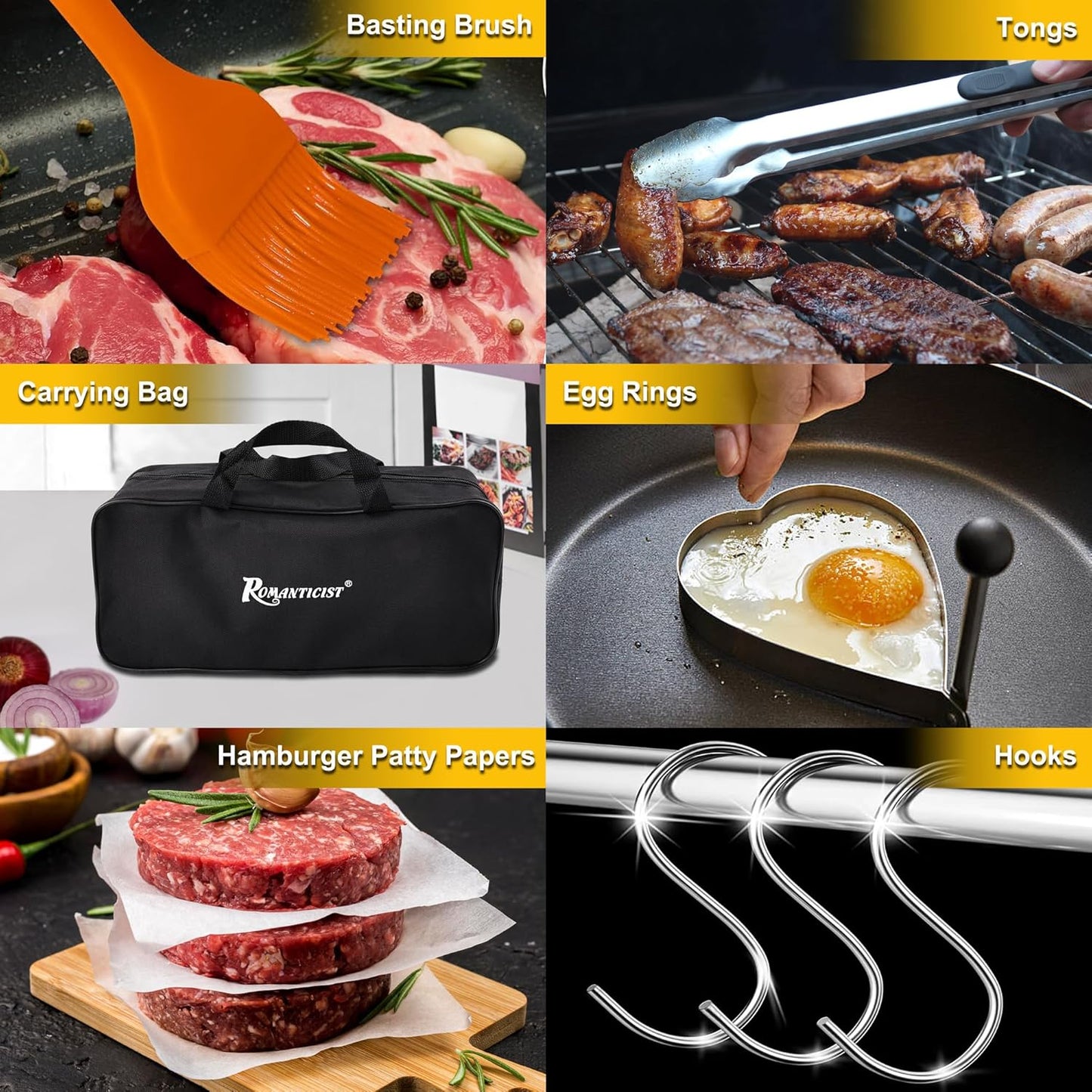 ROMANTICIST 132PC Professional Griddle Accessories Kit - Heavy Duty Stainless Steel Grill Spatula Set for Grill Griddle Hibachi Flat Top Outdoor Cooking - Great Grill Gift on Birthday Wedding