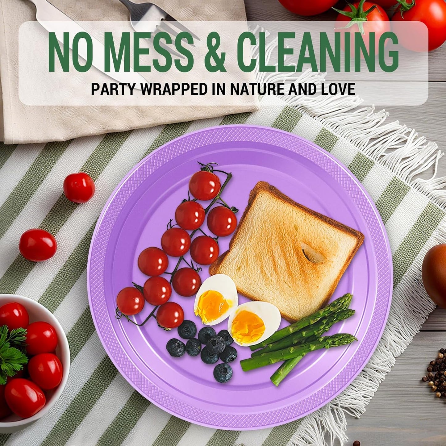 50 Lavender Plastic Plates For Party, Includes 25-9" & 25-7" Cake Dessert Plastic Dinner Plates Disposable For Party Supplies