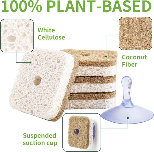 12Pack Kickleen Natural Kitchen Scrub Dish Sponge with Suction Hanger Biodegradable Compostable Cellulose and Coconut Non-Scratch Sponge for Kitchen, Bathroom, Household (White-12)
