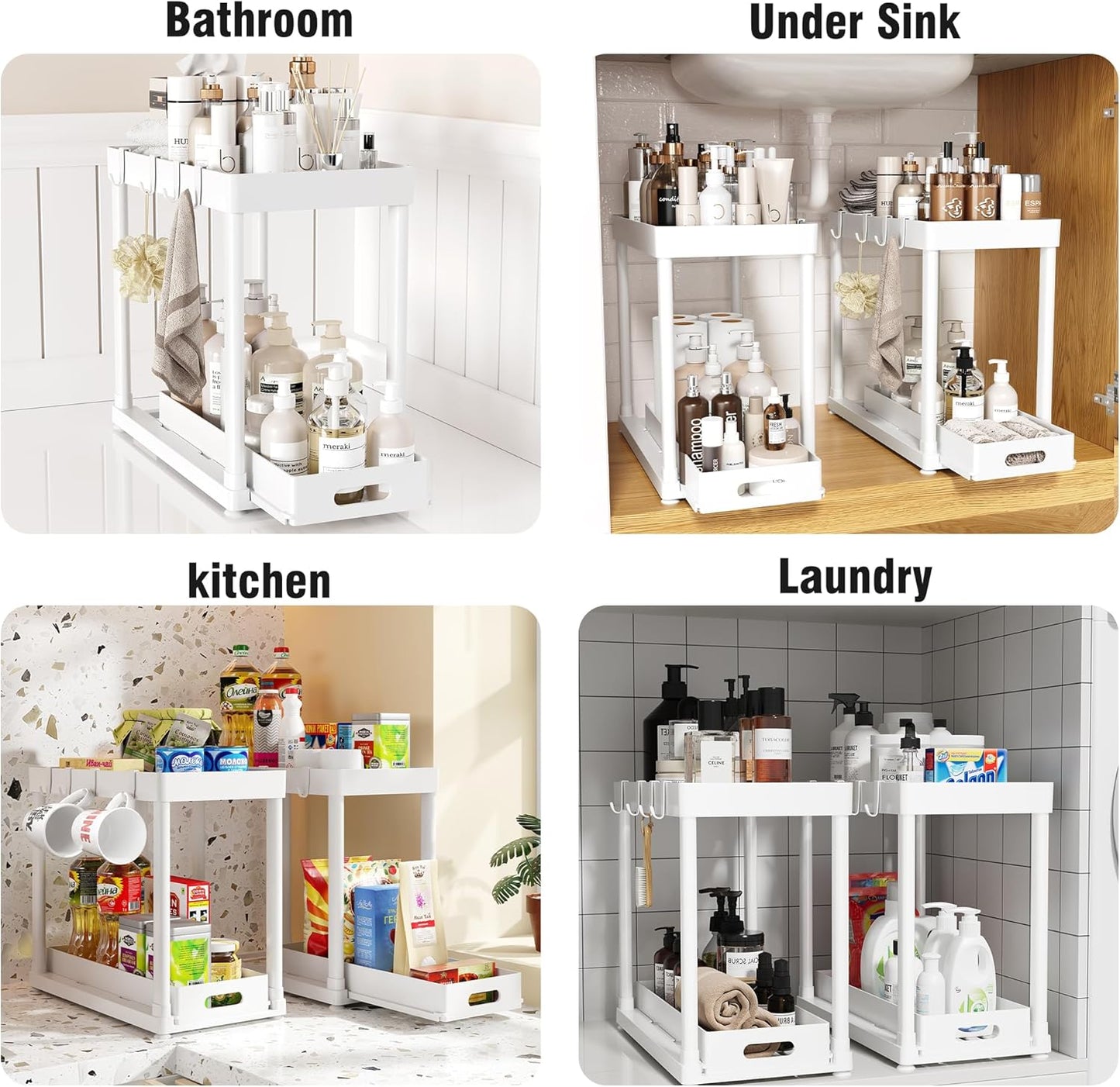 2 Pack Pull-Out Storage Organizers, Under Sink Organizer and Storage for Bathroom & Kitchen,Multi-Purpose Under Cabinet Organizers and storage Black