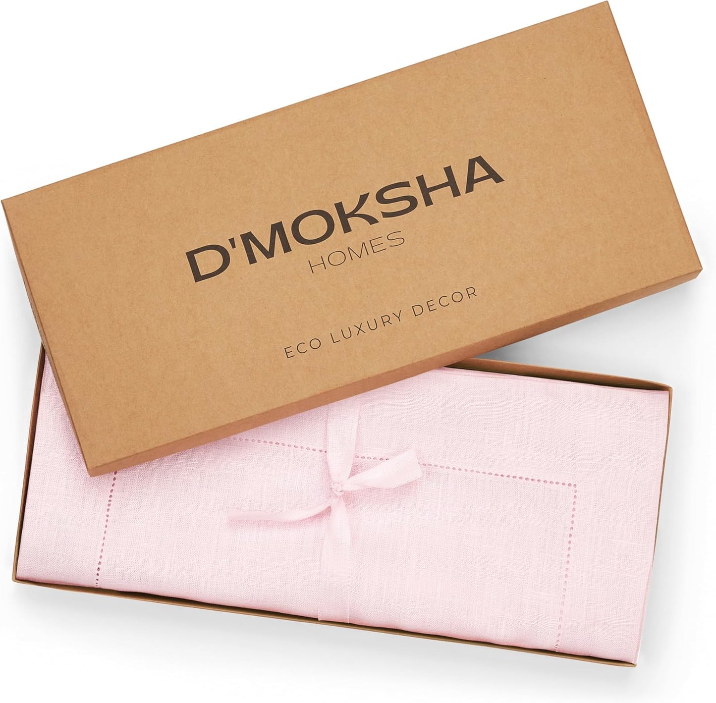 D'Moksha Homes Linen Pastel Pink Table Runner 120 Inches Long - 100% Pure Linen Hemstitch 14 x 120 Inch Table Runner for Dining, Fall, Autumn and Halloween - Classic Hemstitch