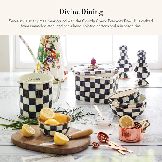 MACKENZIE-CHILDS Enamel Everyday Bowl, Serving Bowl for Entertaining, Extra-Small, Black-and-White Courtly Check, Set of 1