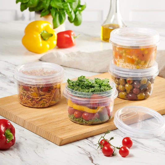 PLASTICPRO 6 Pack Twist Cap Food Storage Containers with Clear Screw on Lid- 16 oz Reusable Meal Prep Containers - Freezer and Microwave Safe Clear Plastic Food Storage