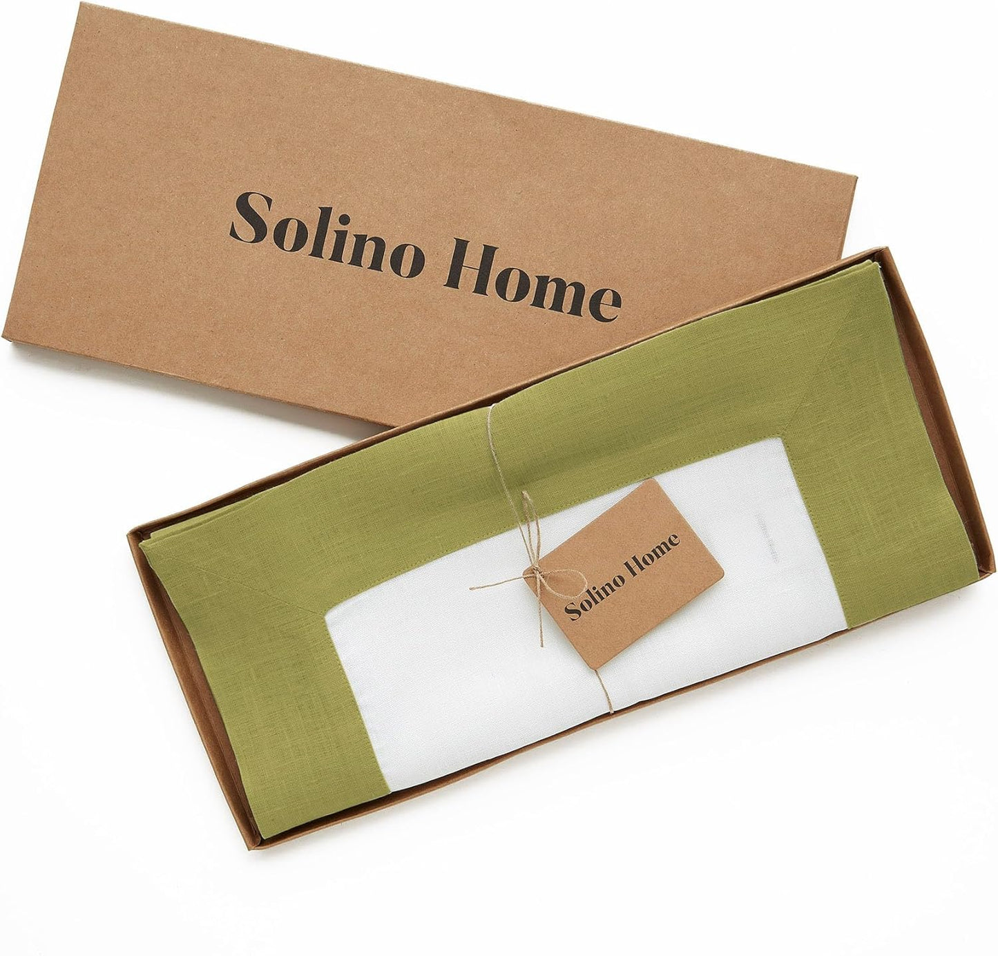 Solino Home Linen Table Runner 90 Inches Long - 100% Pure Linen Avocado and White Dining Table Runner 14 x 90 Inch for Fall, Autumn, Thanksgiving - Contempo