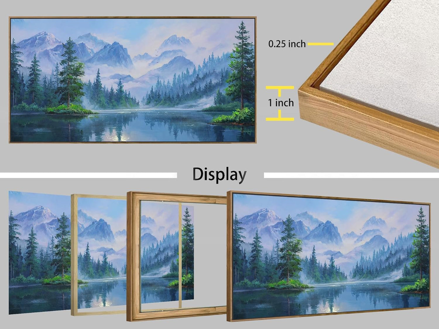 Ardemy Large Landscape Canvas Wall Art for Living Room Framed Lake Teal Pictures Bedroom Wall Decor Textured Misty Forest Scenery Paintings Artwork for Walls Home Office, 48"x24"