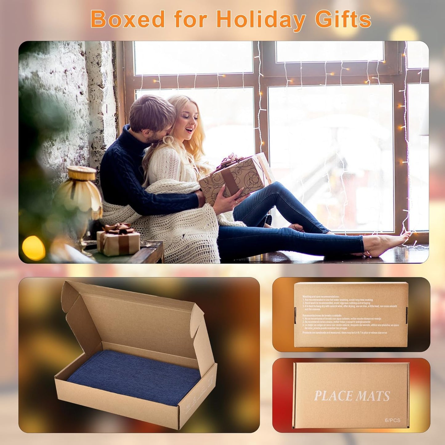 SLKQG Blue Linen-Look Placemats Set of 6, Heat Resistant & Machine Washable Double-Layered Cloth Placemats for Dining Table, Indoor/Outdoor Use, Non-Slip Kitchen Table Mats (6, Navy Blue)