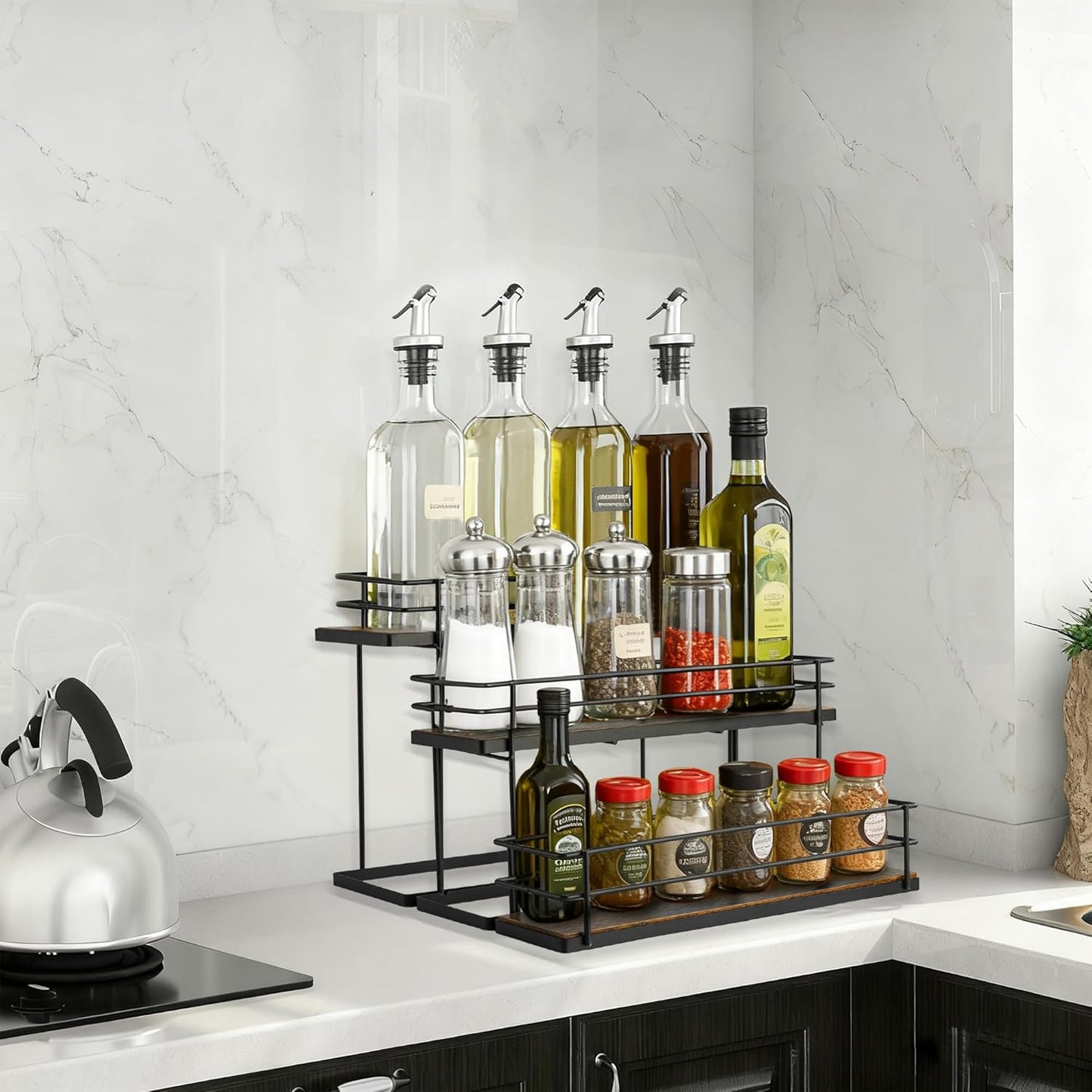 Coffee Syrup Organizer Rack, 3 Tier Syrup Holder(12 Bottle Capacity) for Coffee bar Syrup Storage,Kitchen Condiment Organization and Wine Display.