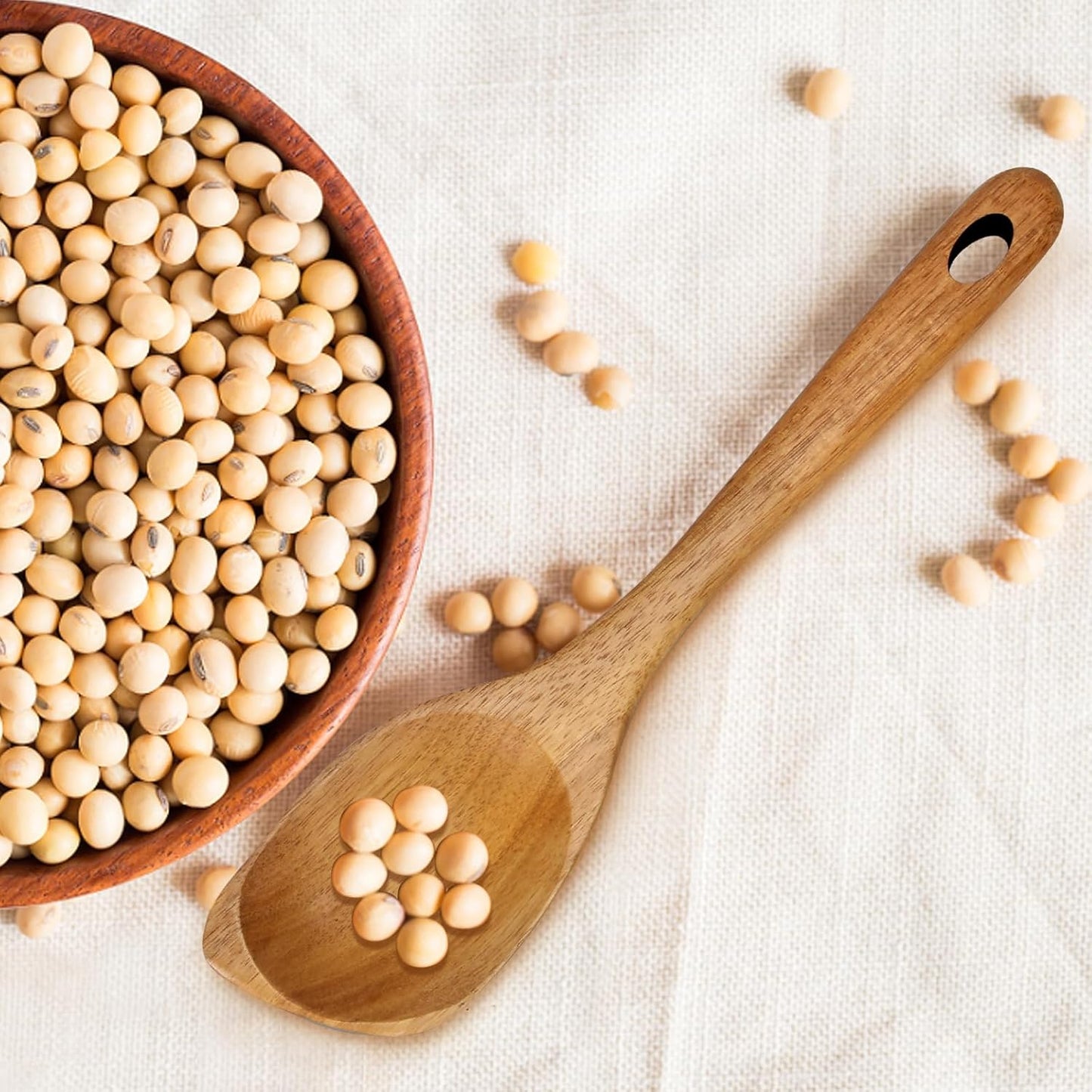 Large Wooden Spoons for Cooking Spatula Non Toxic Teak Kitchen Utensil Best Acacia Wood Cooking Spoon for Mixing Serving Non Stick Bamboo Kitchen Utensils Big Corner Stirring Spoon Long Handle Spatula