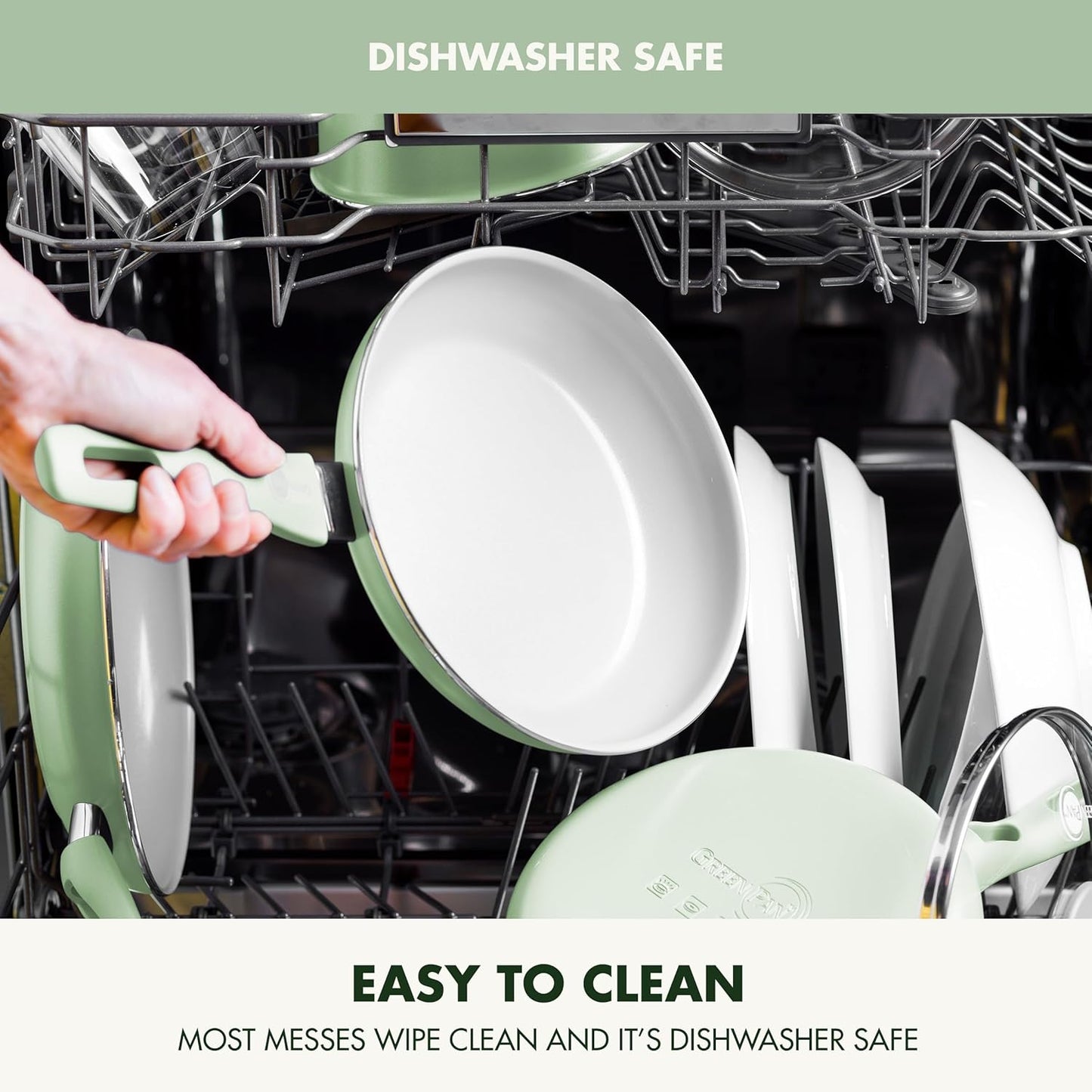 GreenPan Dover 12” Frying Pan Skillet, Non-Toxic PFAS-Free Ceramic Nonstick Coating, Sear Saute Fry Egg Omlete, Dishwasher & Oven Safe, Stay Cool Handle, Easy Pour Rims, Pastel Green