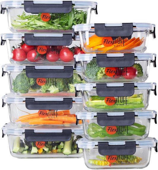 20pcs Set Food Storage Containers (10 Airtight & 10 Lids) |Lunch Containers | Meal Prep Containers | BPA Free, Leakproof Lids, Dishwasher, Microwave and Freezer Safe for Kitchen