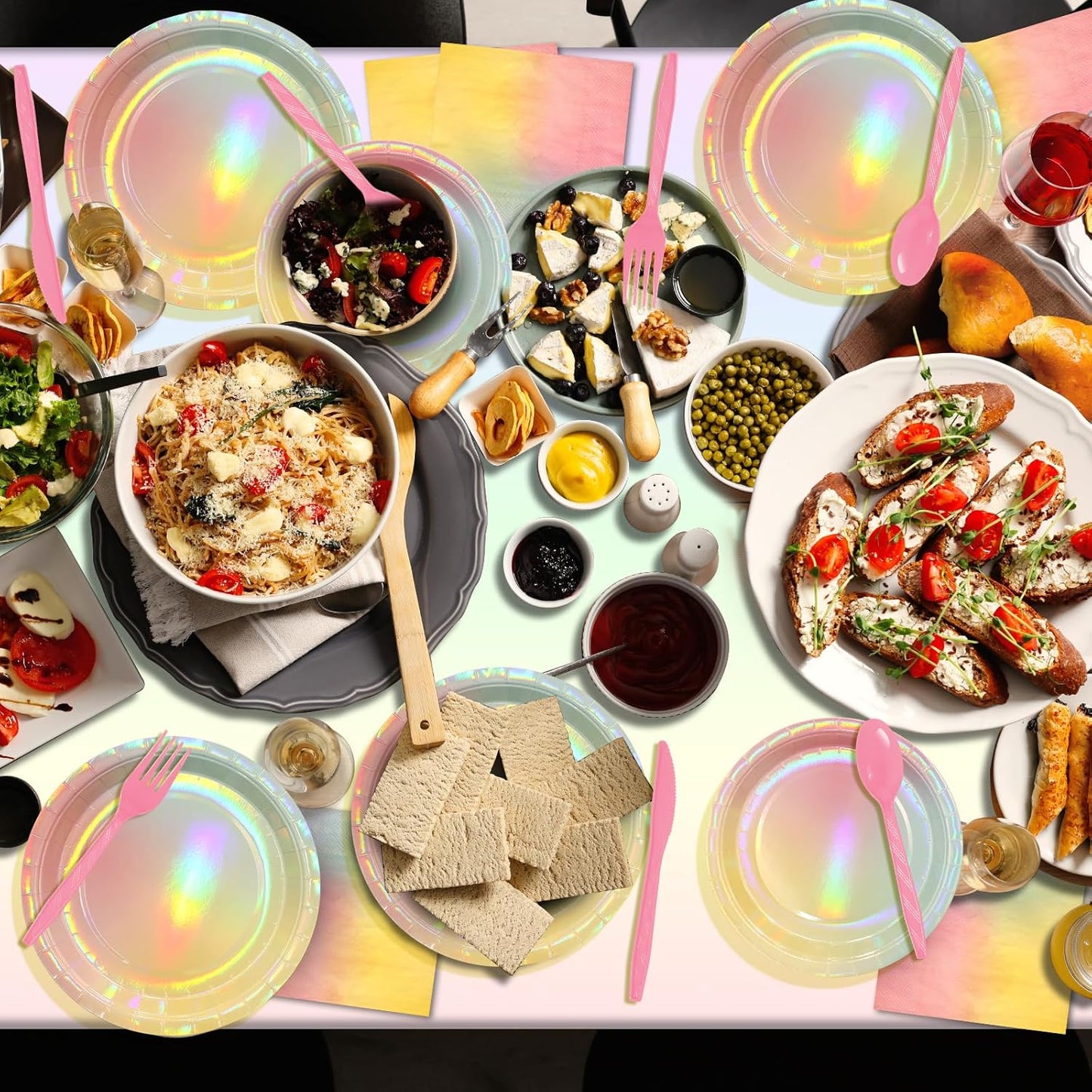 Iridescent Pastel Rainbow Party Decorations - Serve 50, Holographic Pastel Paper Plates and Napkins, Disposable Iridescent Rainbow Plates, Cups, Napkins for Girls Birthday, Wedding, Baby Shower