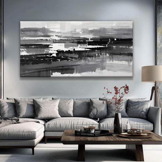 Black Grey And White Abstract Wall Art For Living Room Large Size Canvas Art Wall Decor Bedroom Office Decor Black Grey Abstract Wall Decor Painting Abstract Art Prints 29×58 In