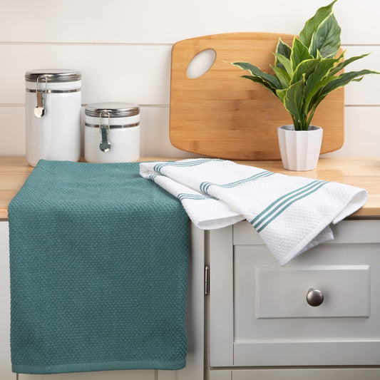 Sticky Toffee Cotton Kitchen Towels Set of 4 – Blue and White Dish Towels 28x16 in, Reusable and Absorbent Tea Towels for Drying or Cleaning, Oeko-Tex Cotton