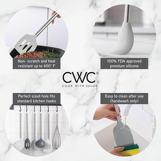 COOK WITH COLOR Silicone Cooking Utensils, Kitchen Utensil Set, Easy to Clean Silicone Kitchen Utensils, Cooking Utensils for Nonstick Cookware, Kitchen Gadgets Set, 38 Piece, Gray