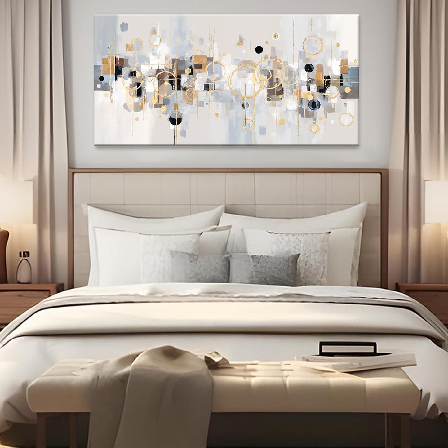 Abstract Wall Art Decor Modern Minimalist Circles Gold Grey Artwork Canvas Wall Art For Bedroom Living Room Kitchen Bathroom Apartment Home Wall Decor 20x40 Inch Ready To Hang