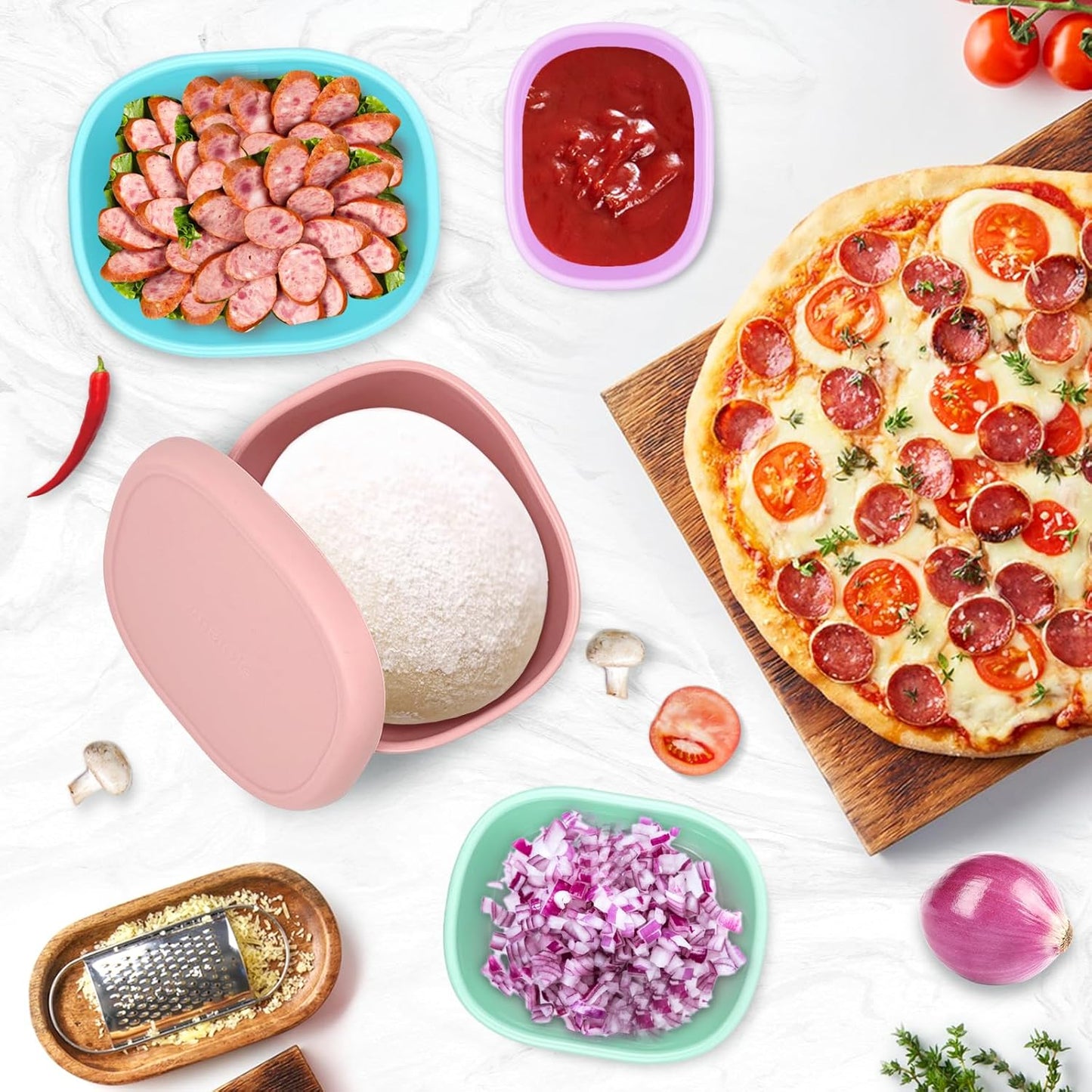 Anatole Silicone Food Storage Containers 4 Pcs Lunch Bento Box with Lids Leakproof Dishwasher Microwave Oven Freezer Safe BPA Free CPC Certified (30oz 20oz 10oz 6.7oz)