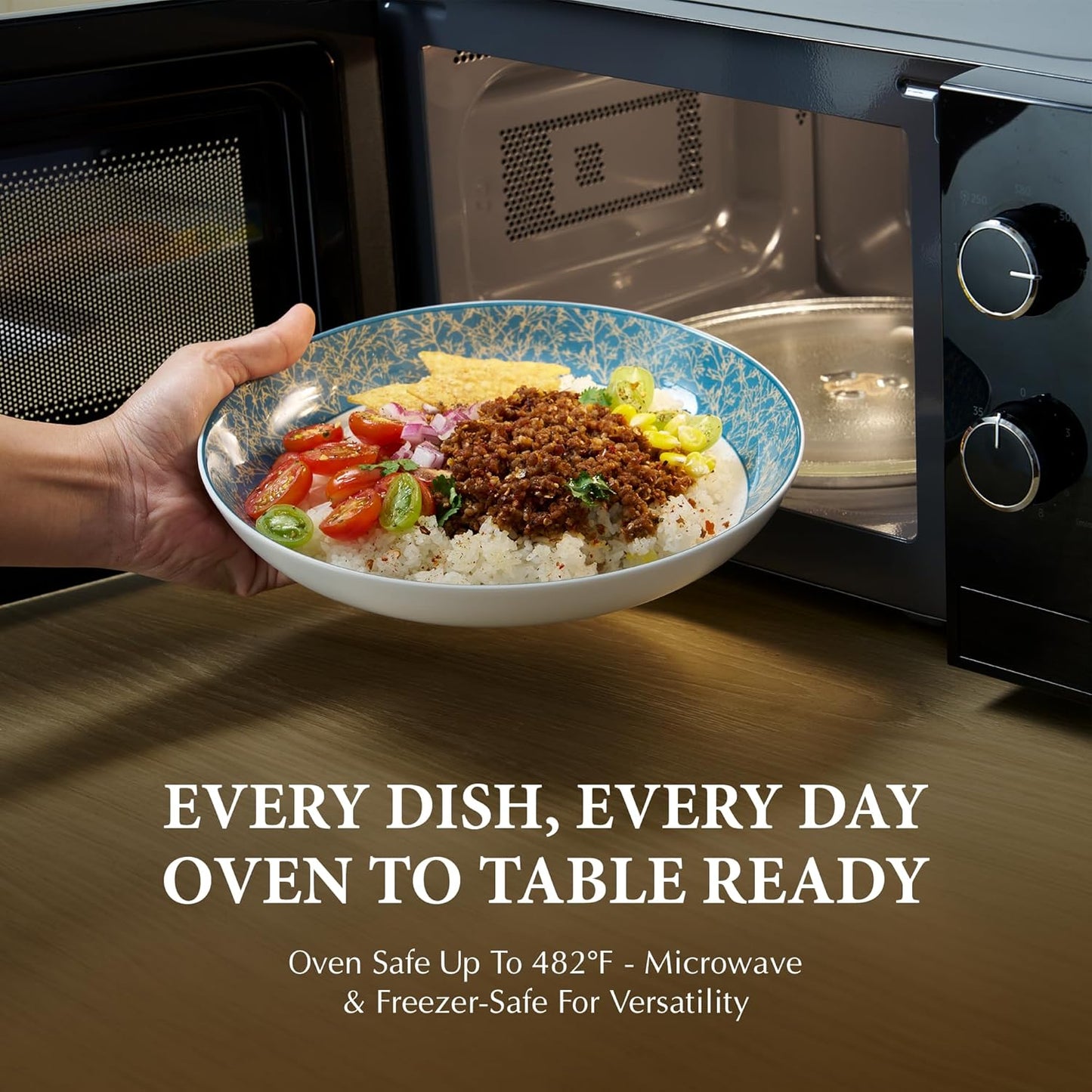 Minh Long 12-PCS Porcelain Dinnerware Set, Plates, Bowls, Service for 4, Chip & Scratch Resistant, Oven Safe up to 482°F, Non toxic, Lead & Cadmium Free, Stackable, Dishwasher & Microwave Safe