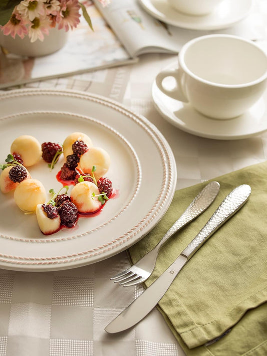 Matte Silverware Set, 18/10 Stainless Steel Satin Flatware, Modern Brushed Finish Cutlery, Dishwasher Safe & Durable, Built to Last (60-Piece, Marettimo Hammered)