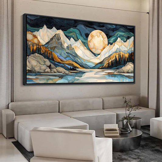 JEAWA Framed Canvas Wall Art - Large Abstract Painting Decor, Textured Mountain Pictures as Gifts for Friends, Modern Art Prints for Bedroom Living Room Bathroom Home Decoration, 29x58 IN