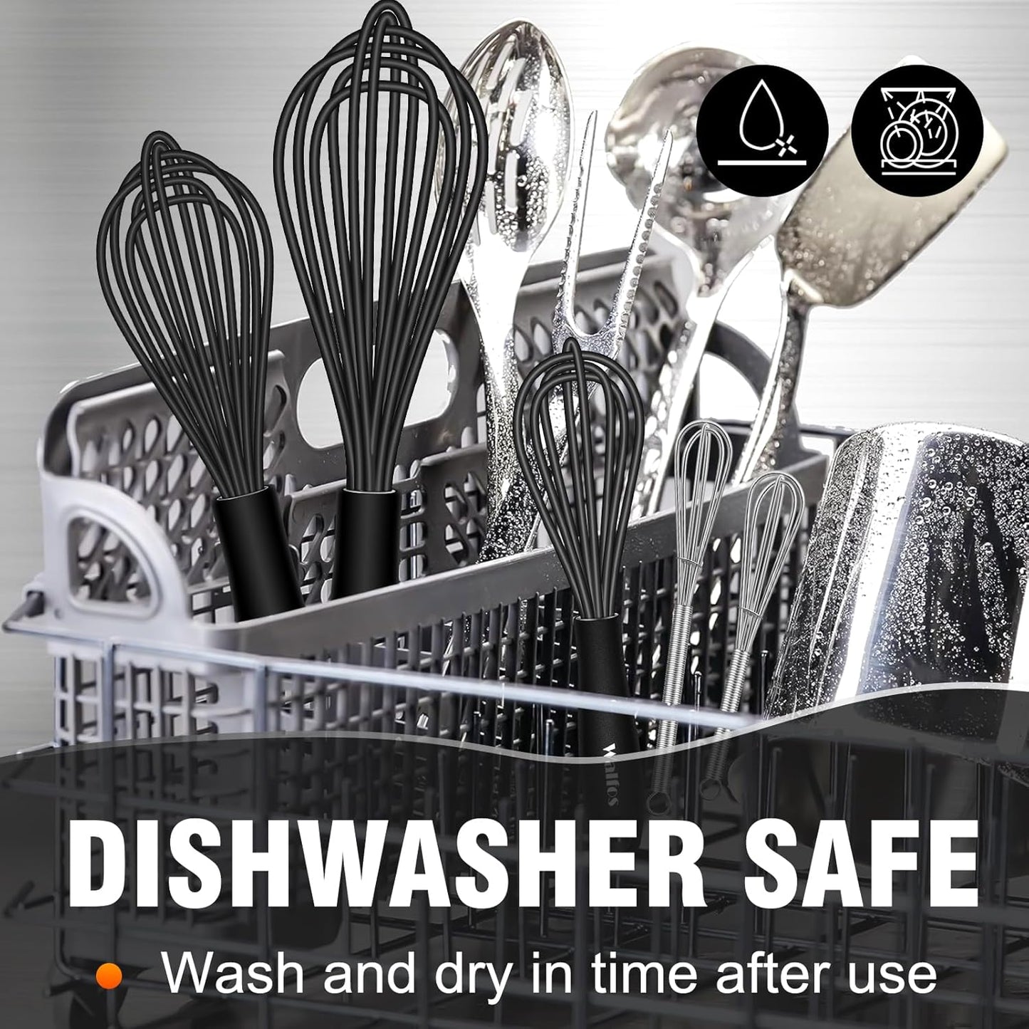 Silicone Whisks set with 7+5in mini stainless steel whisk, Non Scratch Coated 7+9+11in Whisks for Nonstick Cookware,Premium for Blending, Whisking, Beating, Frothing & Stirring