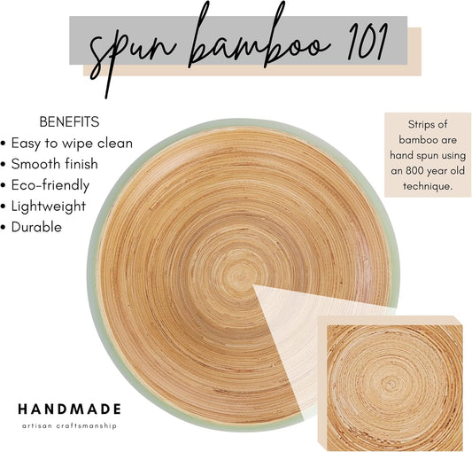 Fruit Bowl For Kitchen Counter, Decorative Bowl, Large Serving Bowl Or Fruit Basket For Kitchen Spun Bamboo (Sage)