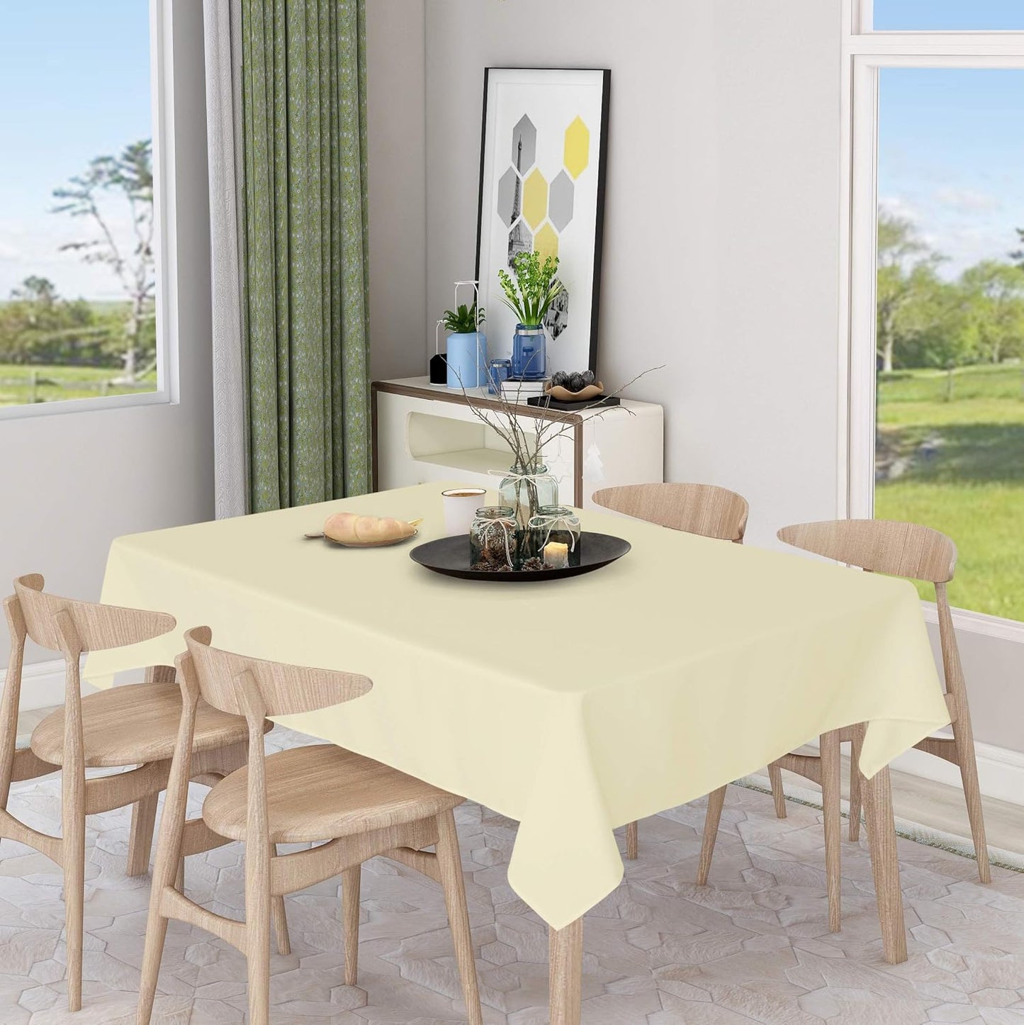 sancua Square Tablecloth - 54 x 54 Inch - Stain and Wrinkle Resistant Washable Polyester Table Cloth, Decorative Fabric Table Cover for Dining Tables, Buffet Parties and Camping, Beige