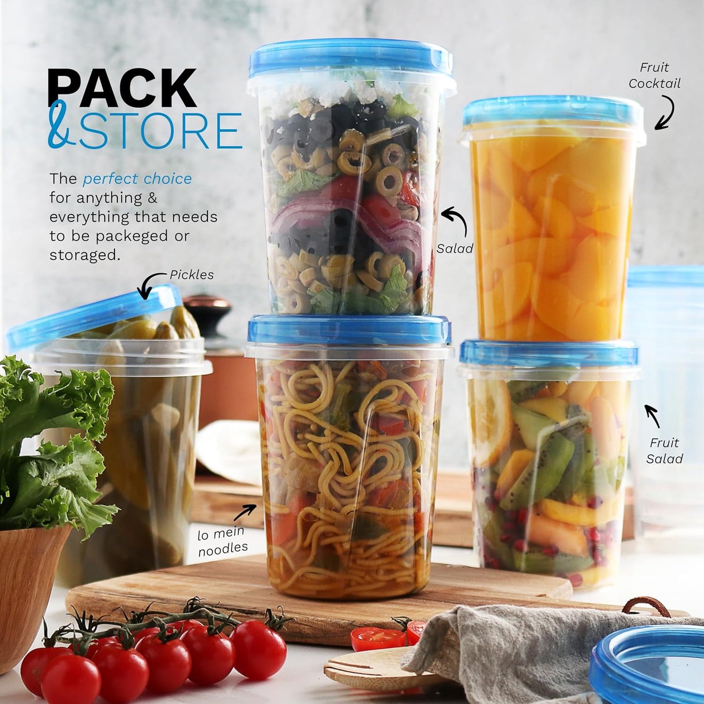 Tafura 6 Pack Leakproof Freezer Containers for Food with Twist Top Lids - 32 Oz BPA Free Reusable Plastic Soup Containers with Screw On Lids - Ideal for Meal Prep, Leftovers & Pantry Organization