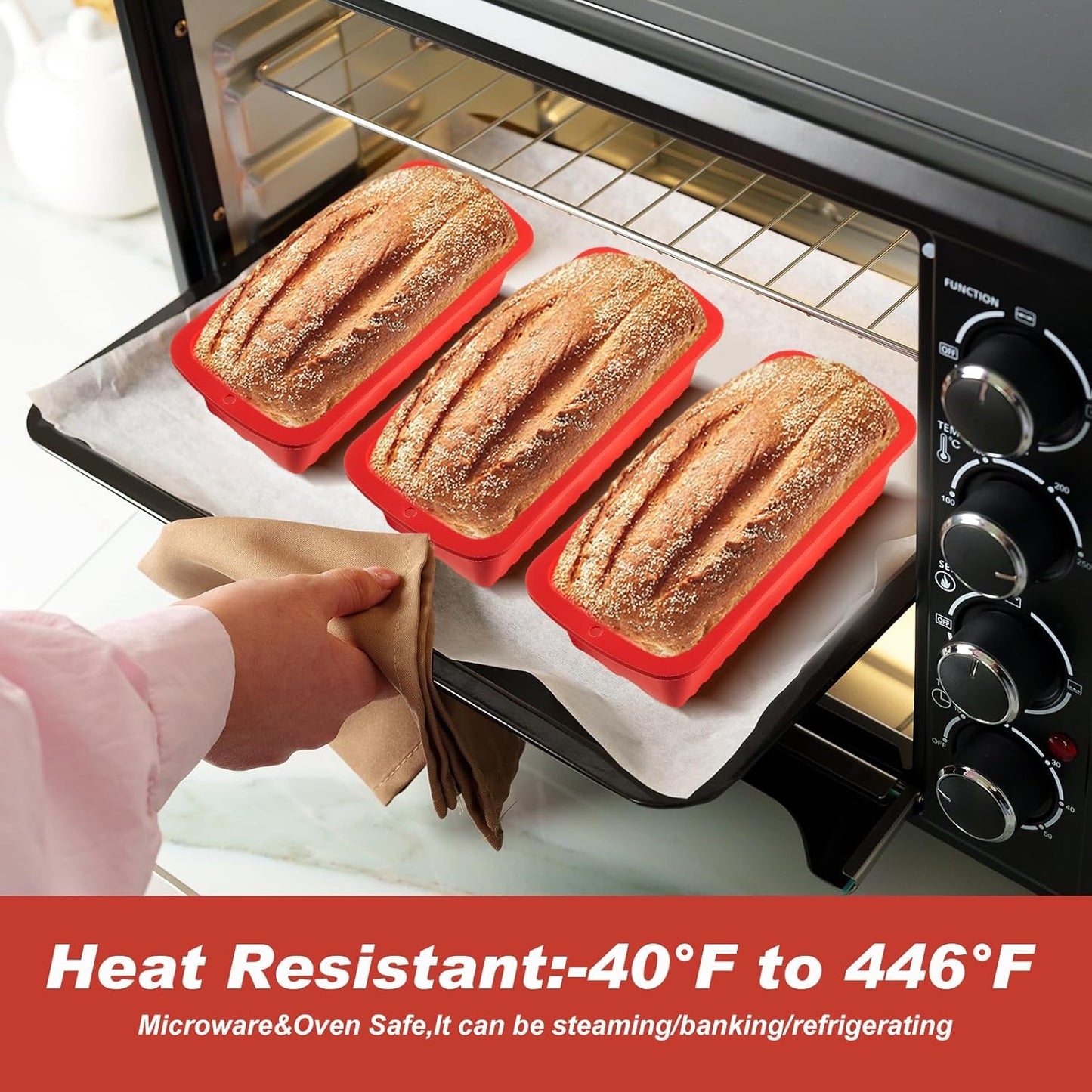 4 Pcs Silicone Bread Loaf Pan 9 x 5 Inch Rectangle Silicone Baking Molds Non Stick Mini Cake Pan, Homemade Loaf, Bread and Meatloaf, Red