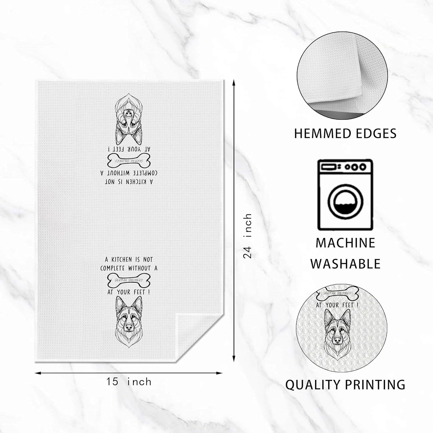 German Shepherd Kitchen Towels, Ideal for Dog Lovers & Kitchen Decor, Great Gift for German Shepherd Owners, 16 x 24 Inches