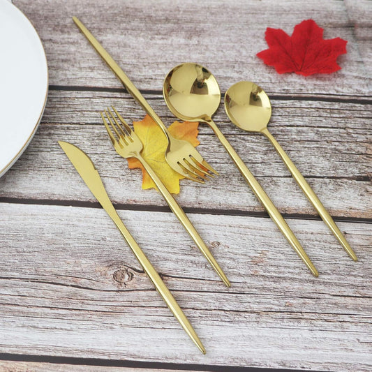 JASHII 20 Pieces Flatware Set, 18/10 Stainless Steel Utensils, Service for 4, Heavy Duty Silverware Gift, Dishwasher Safe, Mirror Polished Dinner Knife, Fork, Spoon for Restaurant (Gold)