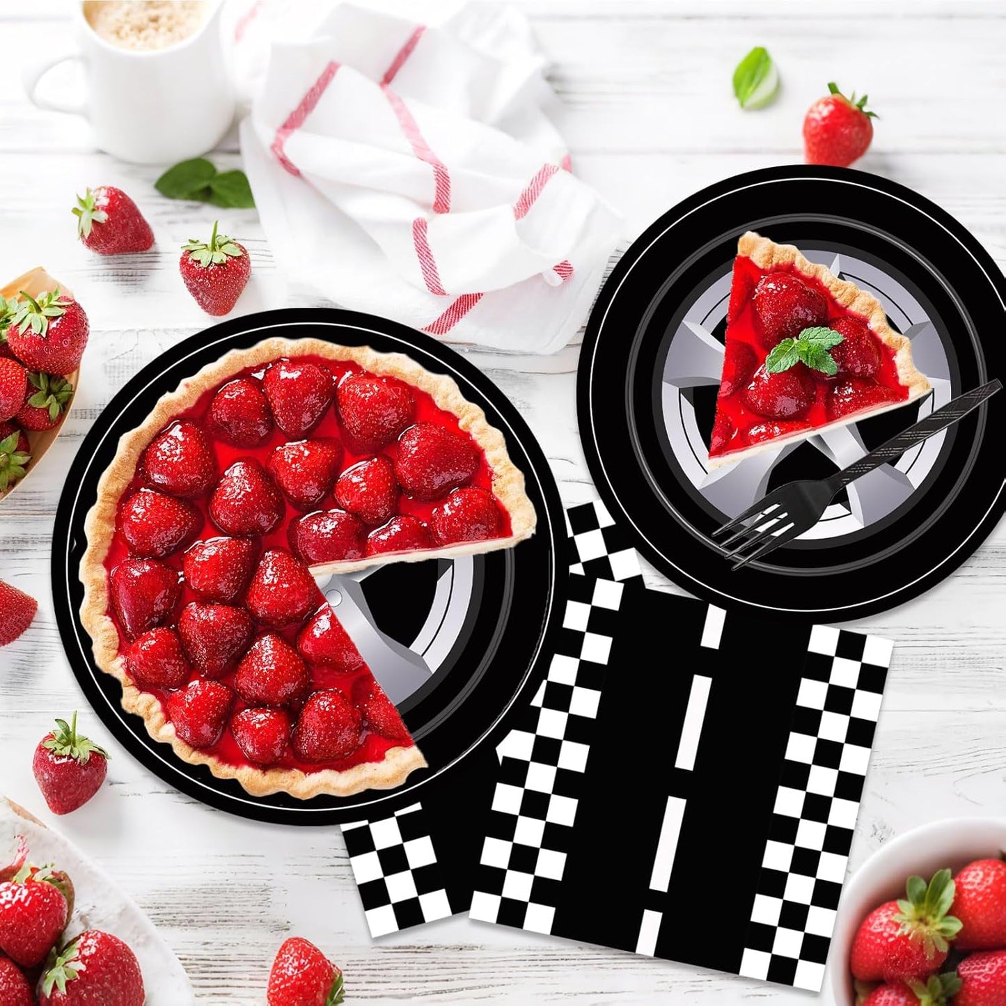 DTDO 96Pcs Race Car Party Plates and Napkins Set Include Wheels Track Napkins Black Forks Disposable Racing Themed Birthday Dinnerware for Boys Birthday Decorations Serves 24