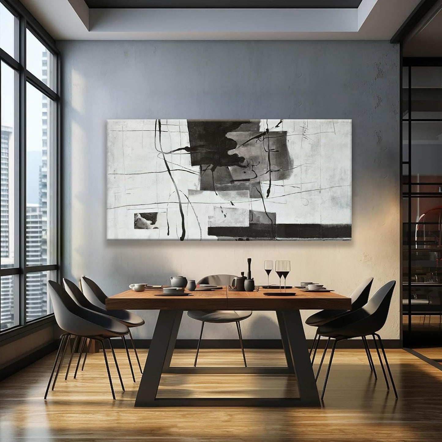 Suconvng Large Abstract Wall Art For Living Room Prints Artwork Abstract Canvas Art Wall Decor Black And White Wall Art Modern Painting For Hotel Office Home Artwork29x58 Inch