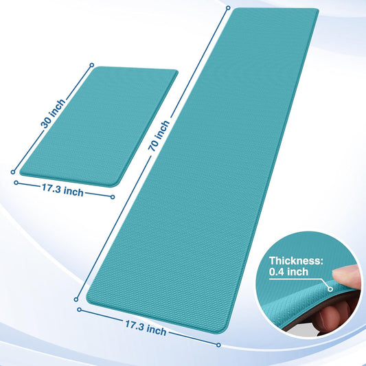 StepRite Kitchen Mats, 2PCS Kitchen Rugs, Cushioned Anti Fatigue Kitchen Mats for Floor, Non-Slip Standing Desk Mat, Waterproof Kitchen Rug Set for Kitchen, Floor, Office, 17.3"x30"+17.3"x70", Green