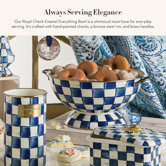 MACKENZIE-CHILDS Enamel Bowl, Serving Bowl for Entertaining, Everything Bowl, Blue-and-White Royal Check