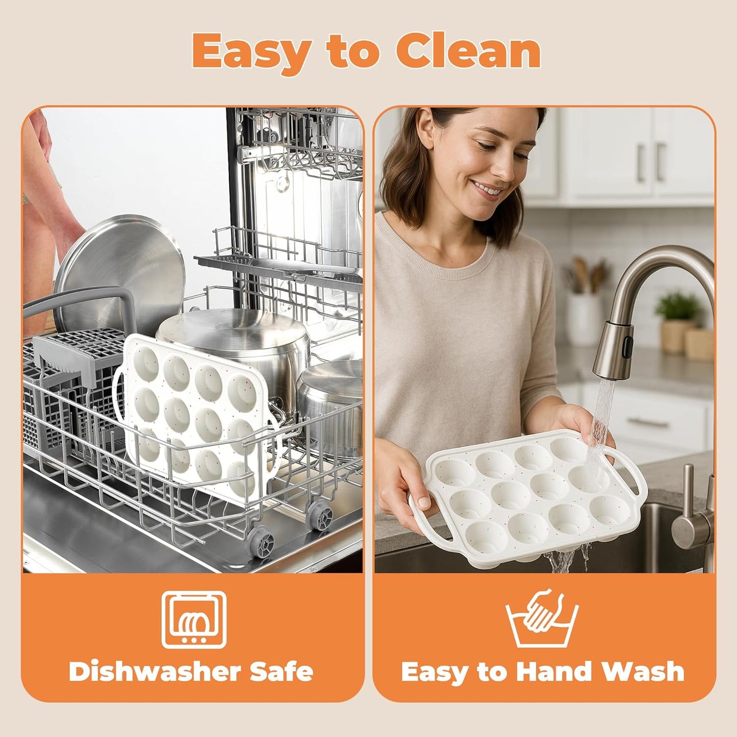 2Pack Silicone Muffin Pan For Baking With Metal Reinforced Frame, 12 Cup Regular Size Nonstick Cupcake Pan, BPA Free Silicone Muffin Tray, Cupcake Baking Pan Molds for Oven