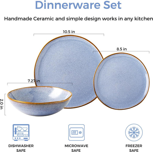 AmorArc Ceramic Dinnerware Sets,Handmade Reactive Glaze Stoneware Plates and Bowls Set,Highly Scratch Resistant Dishes | Dishwasher & Microwave Safe Dishes Set, Service for 6 (18pc)
